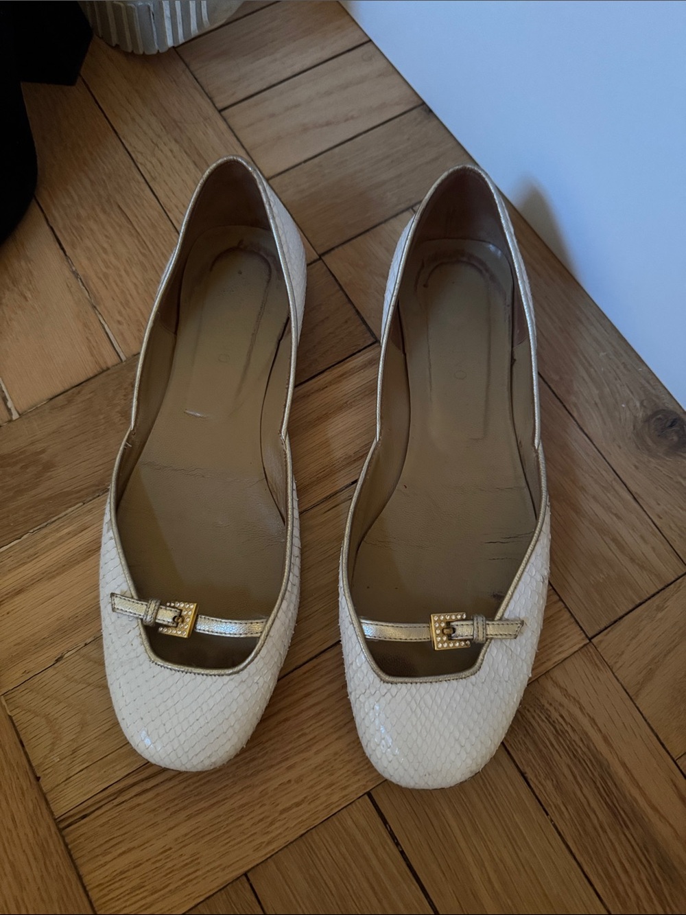 Valentino Women's Cream Ballet Flats with Gold Accent